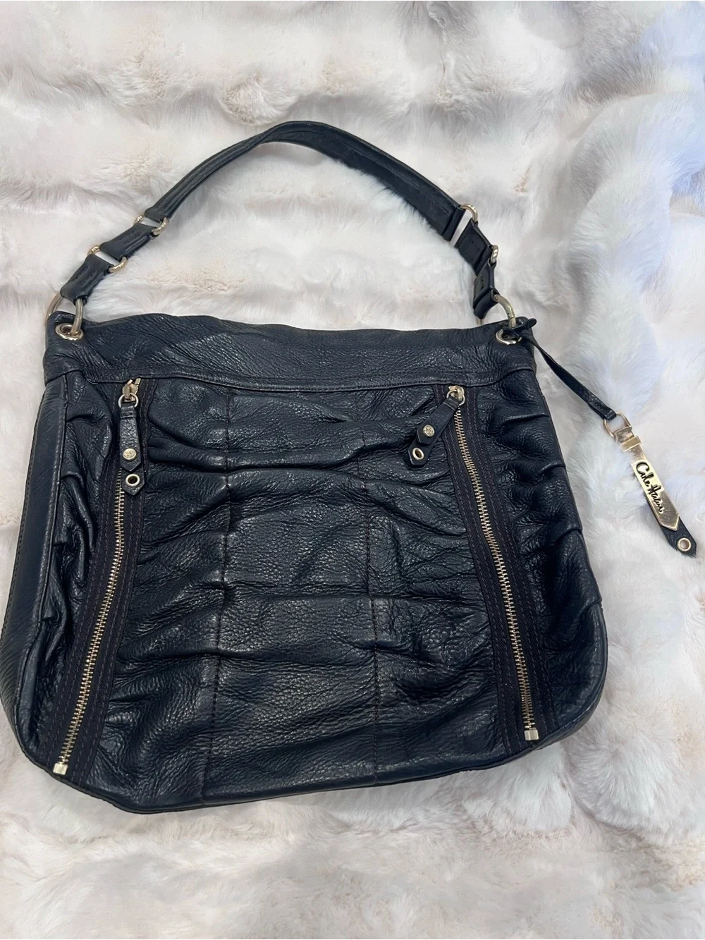 Cole Haan Black Quilted Leather Shoulder Bag with Gold Hardware